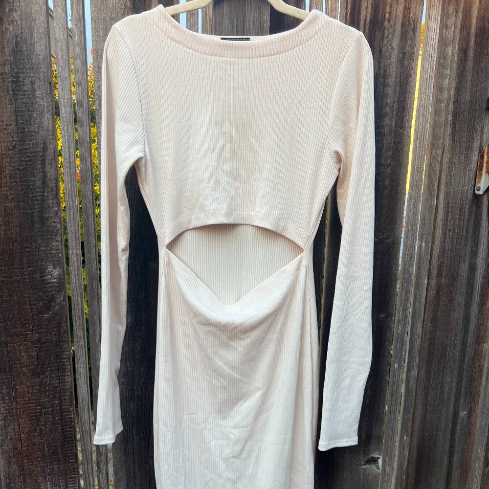 Vici Cream Ribbed Cut Out Bodycon Midi Dress